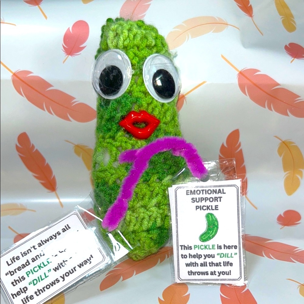 Green Emotional Support Pickle Plush handmade crocheted